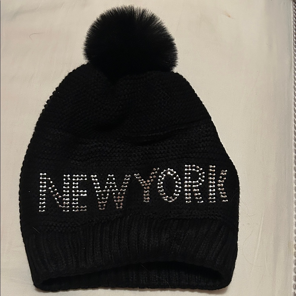 Black Knit Beanie with Pom Pom